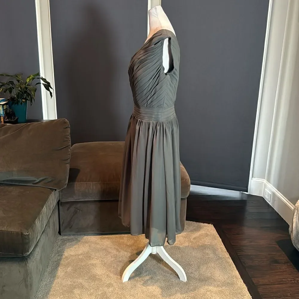 Women’s Gray Short One Shoulder Pleated Chiffon Formal Party Dress Size 12 *READ